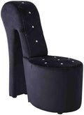 Pemberly Row Modern Velvet High Heel Shoe Chair 19 in Wide Black Finish Glamorous Accent Chair with Crystal Studs and Manufactured Wood Frame for Living Room or Bedroom Decor