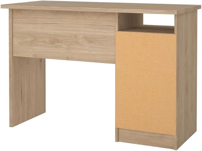Pemberly Row Writing Desk 43.31 in. H x 19.09 in. D x 29.92 in. W Engineered Wood with Jackson Hickory Finish 3 Smooth Gliding Drawers Open Shelf Compact Home Office Desk for Small Spaces