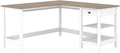 Pemberly Row L Shaped Computer Desk 60W x 60D x 30H Engineered Wood Shiplap Gray and White Finish Adjustable Storage Shelves Small Drawer Modern Farmhouse Home Office Desk