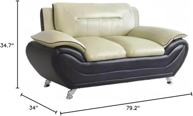 Michael Modern Faux Leather Upholstered Stainless Steel Legs Living Room Loveseat Black Camel