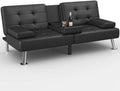 GUNJI Multi-Functional Faux Leather Futon Sofa Bed with Removable Armrests and Adjustable Sleeper Function Double Cup Holder Design Suitable for Living Room