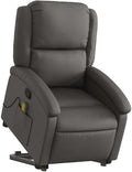 vidaXL Gray Real Leather Power Lift Massage Recliner - Electric Motor Stand-Up Armchair Manual Tilt Vibration Massage Foam Padded
