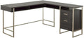Pemberly Row L-Shaped Engineered Wood Desk Blade Walnut and Champagne Gold Finish 60 in Wide Work Surface Cord Management and Storage Drawers Modern Home Office Desk for Organizing Files