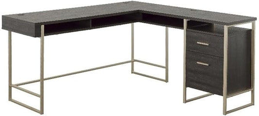 Pemberly Row L-Shaped Engineered Wood Desk Blade Walnut and Champagne Gold Finish 60 in Wide Work Surface Cord Management and Storage Drawers Modern Home Office Desk for Organizing Files