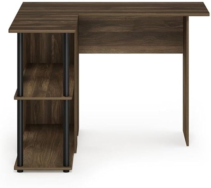 Furinno Abbott L-Shape Computer Desk with Bookshelf Columbia Walnut/Black