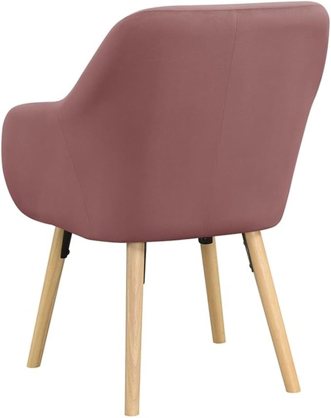 Pemberly Row Contemporary Accent Chair Pink Velvet Fabric Solid Red Oak Legs Detachable Foam Cushion 25.25 x 26.75 x 33.5 in Stylish Living Room or Office Seating