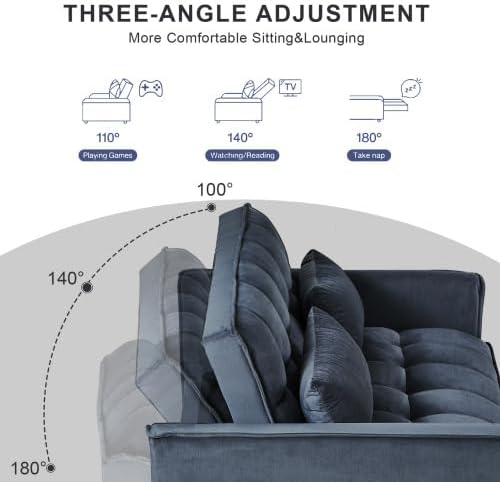 Modern Velvet Sofa Bed with 3-Level Adjustable Backrest &amp Included Pillows Pull Out Convertible Sleeper Chair with High Density Foam for Small Spaces (Black)