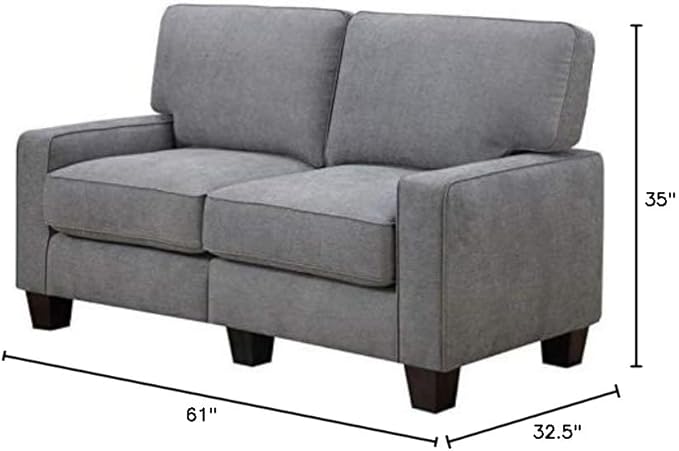 Pemberly Row Modern Loveseat Sofa for Small Apartments 2 Seater Couch for Living Room Tool-Free Assembly Light Grey