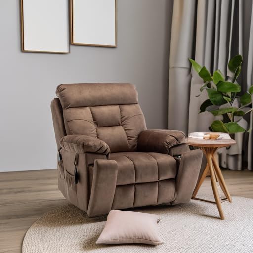 Oversized Power Lift Recliner Chair for Elderly - Extra Wide Big Man Recliner with Heat &amp Massage - Hidden Cup Holder - Single Motor 350 lbs Capacity