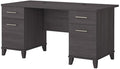 Bush Home 60-inch Home Office Desk with Drawers Large Computer Table with Storage Transitional Style Somerset Collection Storm Gray