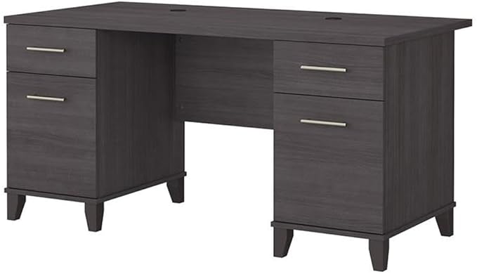 Bush Home 60-inch Home Office Desk with Drawers Large Computer Table with Storage Transitional Style Somerset Collection Storm Gray