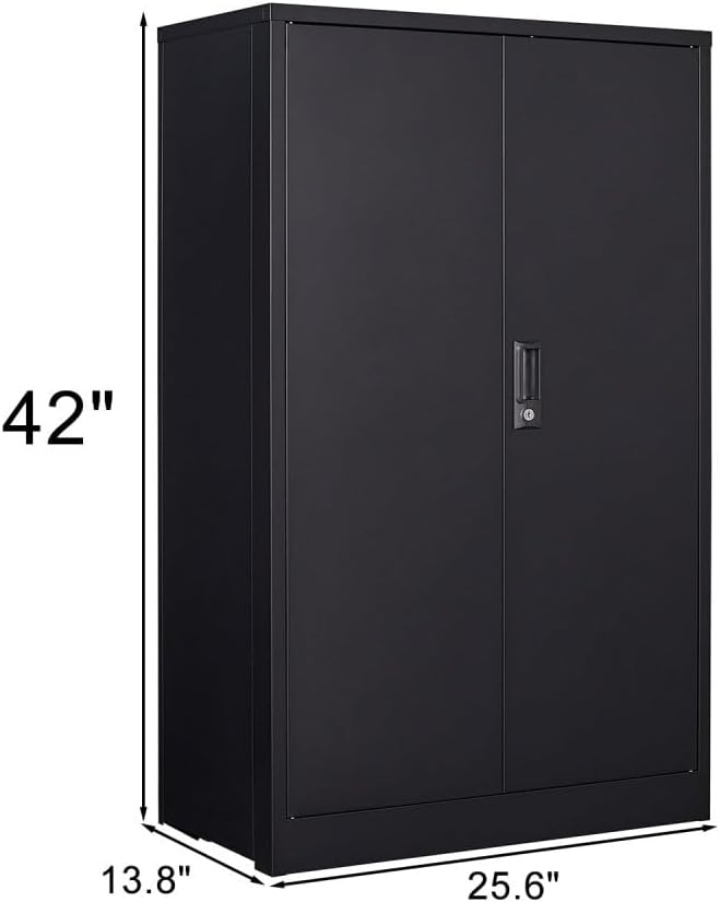 Metal Storage Cabinet with Lock 2-Door Folding File Cabinet with Adjustable Shelf 42 Heavy-Duty Storage Locker for Home Office School Garage (Black)