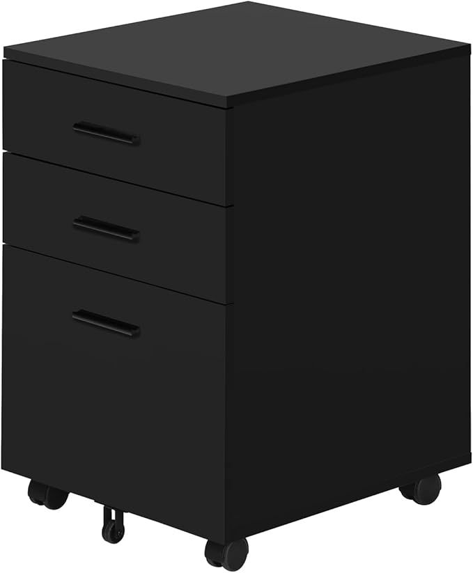 Mobile Filing Cabinet with 3 Drawers Black Particle Board Modern Printer Stand for Home Office Study Room