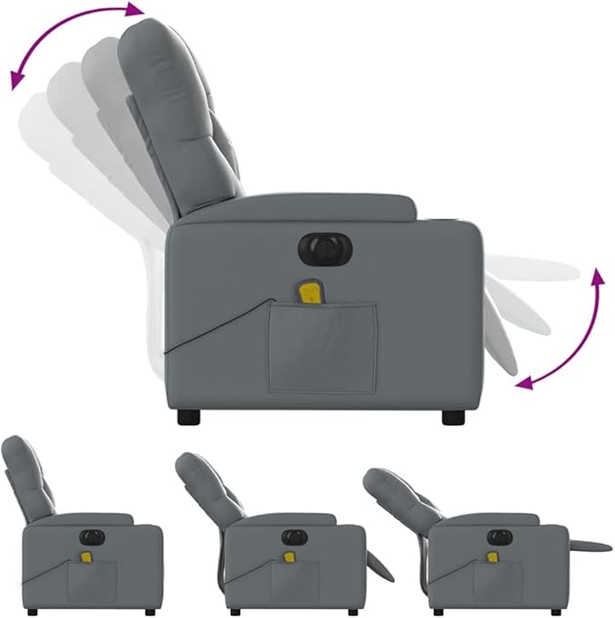 Electric Massage Recliner Chair Gray Faux Leather Ergonomic Design Living Room Home Theater Seating 24V 2A Power 242.5 lb Capacity Living Room Chairs