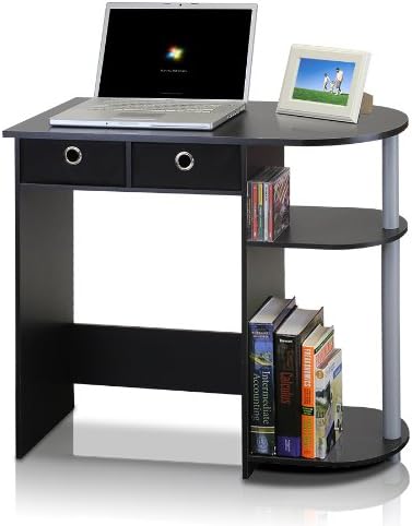 Furinno GO GREEN Desk 31.5 Wide Gaming Desk with 2 Side Shelves and Storage Bins Computer Desk Office Desk for Home Office Study Room Dorm Bedroom Black