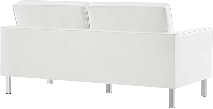 Modway Loft Tufted Button Faux Leather Upholstered Loveseat in Silver White