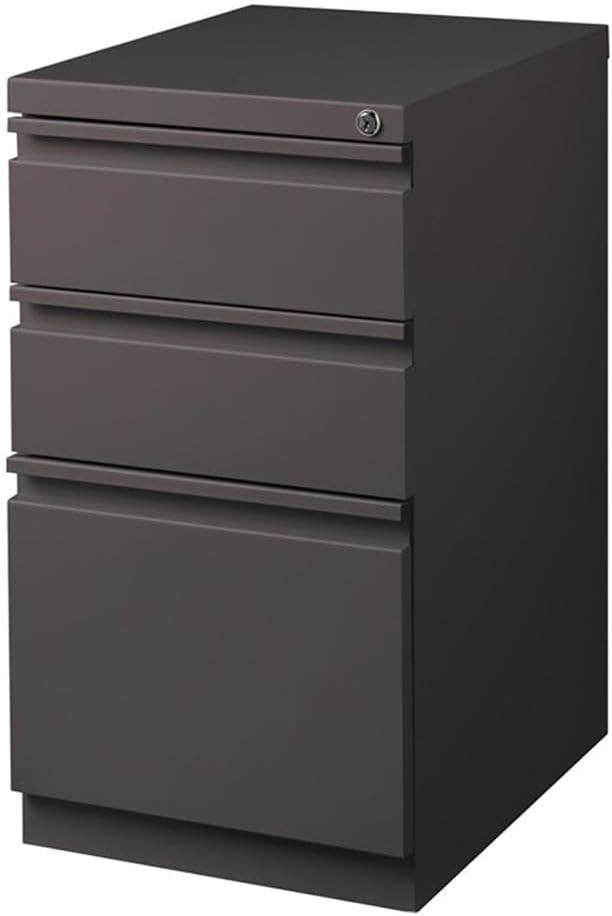 BOWERY HILL 3-Drawer Mobile Metal Filing Cabinet 20 Depth Espresso Finish Durable Commercial Grade with Full Extension Drawers Locking Storage for Office Fits Letter-Size Files