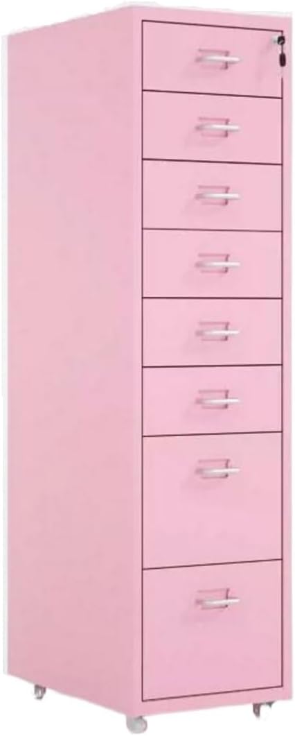 File Cabinet Tin Cabinet Storage Cabinet Under Desk Cabinet with Lock Mobile Drawer Cabinet Storage Data Cabinet (Color : Pink)