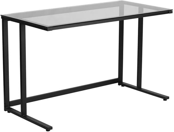 Flash Furniture Singleton Glass Desk with Black Pedestal Metal Frame