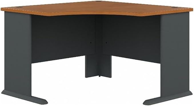 BOWERY HILL 48 Corner Desk Engineered Wood with Thermally Fused Laminate Natural Cherry and Gray Finish Curved Work Area with Wire Management Adjustable Feet Transitional Design for Home Office