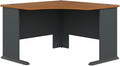 BOWERY HILL 48 Corner Desk Engineered Wood with Thermally Fused Laminate Natural Cherry and Gray Finish Curved Work Area with Wire Management Adjustable Feet Transitional Design for Home Office
