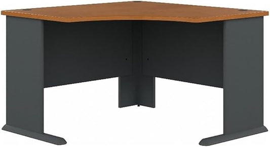BOWERY HILL 48 Corner Desk Engineered Wood with Thermally Fused Laminate Natural Cherry and Gray Finish Curved Work Area with Wire Management Adjustable Feet Transitional Design for Home Office