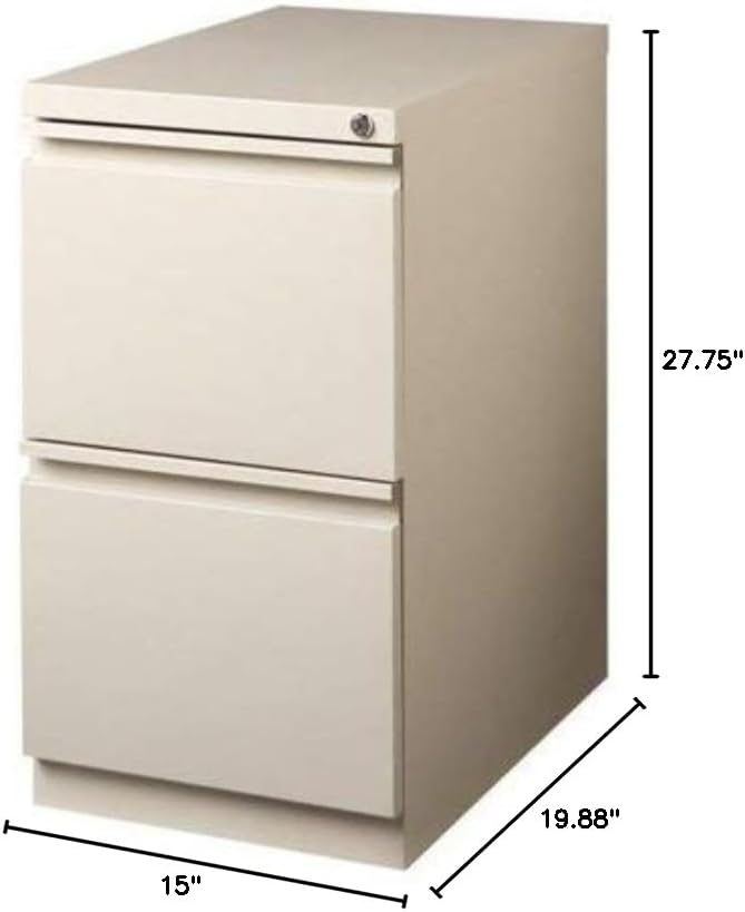 Hirsh Industries Scranton &amp Co 20 2-Drawer Metal Mobile Pedestal Filing Cabinet Beige Finish 27.75 H Hidden Casters Letter-Size File Compatibility Lockable Commercial Grade Office Furnitur