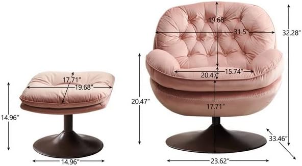 Accent Chair TV Chair Living Room Chair with Ottoman Modern Velvet Lounge Chair with Ottoman Set with Large Metal Base Swivel Leisure Chair for ClubHome Office (Pink#V+New)