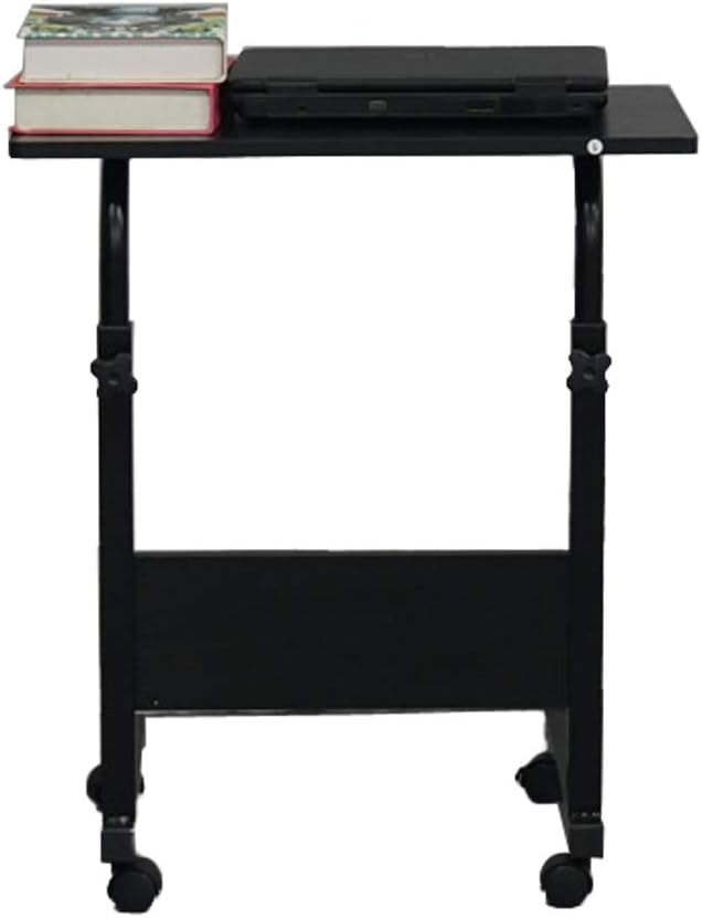 Side Mobile TableComputer Desk with Wheels Height Adjustable Rolling Potable Laptop Cart C-Shaped Bed Couch End Tables for Living Room Bedroom (Black S with Baffle)