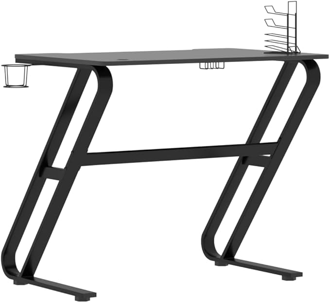 Gaming Desk Computer Desk Gaming Table with ZZ Shape Legs Z Shaped Pc Gaming Workstation Home Office Desk for Home Office Black 35.4x23.6x29.5