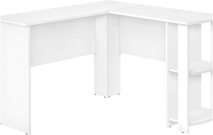 Corner Computer Desk with Storage Shelves 48 L L-Shaped Workstation White Laminate Finish Modern Design for Home Office or Bedroom