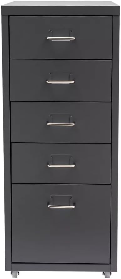 5-Drawer File Cabinet Office Filing Cabinet Stand Storage Organizer with Wheels Freestanding Rolling Storage Dresser Mutifuctional Tool Organizer for Kitchen Bedroom Living Room (Grey)