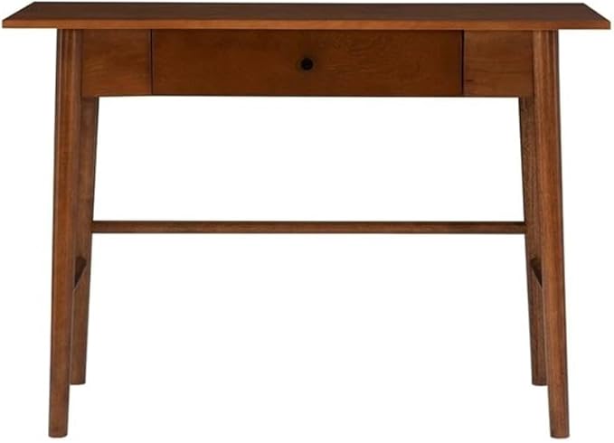 UrbanPro Mid-Century Wood Desk 42 x 19 x 29.63 Warm Walnut Finish 1-Drawer with Rounded Legs Rubberwood and Birch Veneer Modern Home Office Desk for Bedroom Kitchen or Living Room Use
