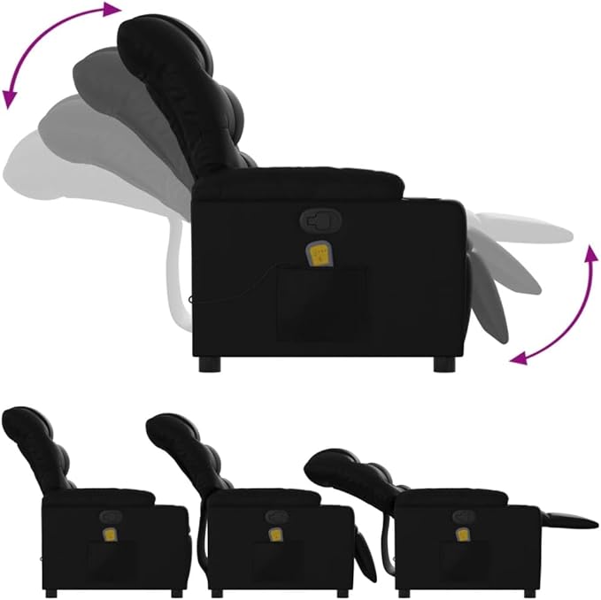 vidaXL Black Faux Leather Massage Recliner Chair-Elderly Reclining Armchair with Manual Adjustment-USB-Powered Vibrating Massage