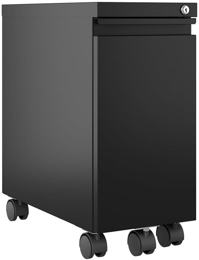 Hirsh 10 Wide 20 Deep Narrow Mobile Zip Pedestal File Cabinet with Hidden Drawer in Black