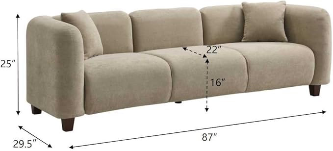 Christopher Knight Home Ahrai 3-Seater Sofa Couch with 2 Pillows 87 Wide Oversized Sofa for Living Room Modern Wood Frame Lounge Couch Comfy Spacious Fabric Upholstered Home Seating Camel