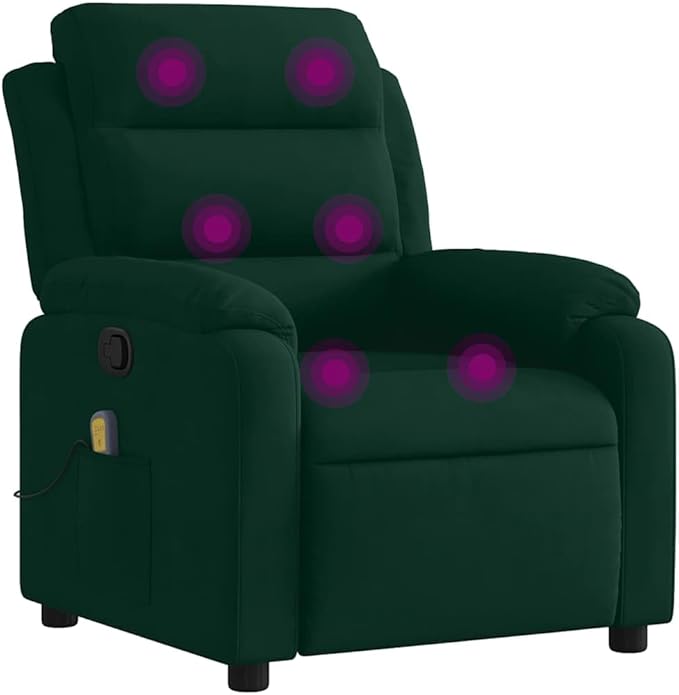 vidaXL Dark Green Velvet Massage Recliner Chair with Adjustable Armrests and USB Functionality for Living Room Home Theater Relaxation Single Sofa TV Office Reclining Armchair