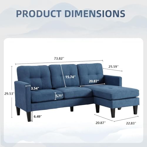 L Shaped Couch Convertible Sleeper Sofa Bed with Reversible Chaise Sectional Lounge Sectional Boneless Couch for Apartment Small Couches for Small Spaces Blue
