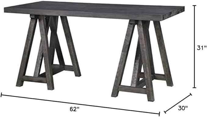 Pemberly Row Home Office Desk 62 W x 31 H x 30 D Pine Solids and Veneer Weathered Charcoal Finish Solid Wood Top Double Pedestal Base Durable Construction Rustic Contemporary Office