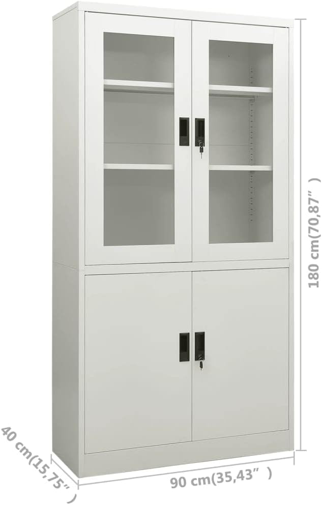 Metal Office Cabinet Garage Storage Cabinet with 4 Doors and 3 Adjustable Shelves 70.9 Light Gray Steel Lockable File CabinetLocking Tool Cabinets for OfficeHome (Style C)