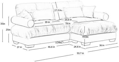 Oversized Modern Cream Velvet 2-Seater Sofa with Ottoman L-Shaped for Living Room &amp Loft - Exquisite Stylish Design