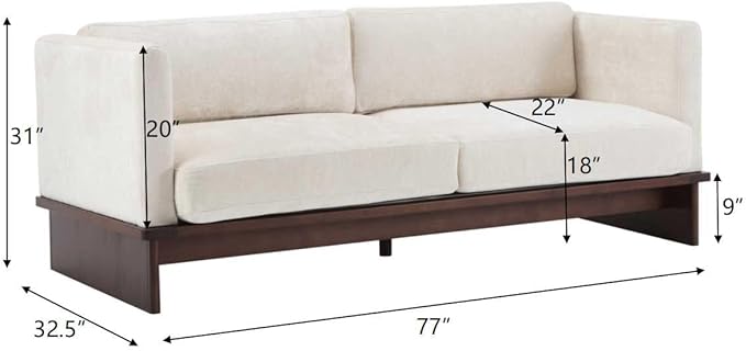 Christopher Knight Home Perla Chenille Upholstered 3 Seater Sofa Couch with Pillow Wooden Home Sofa Living Room Comfy Cloud Couch for Bedroom Apartment Home Office Beige