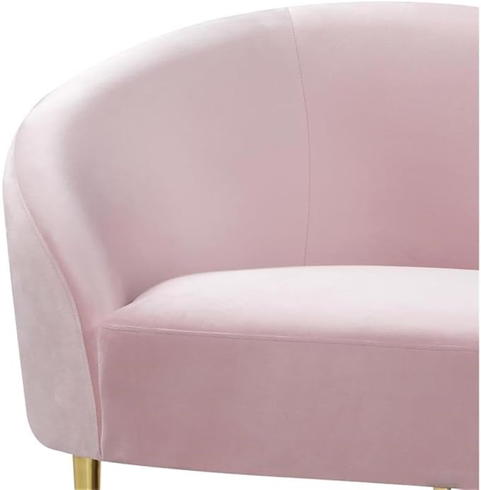 Meridian Furniture Ritz Collection Modern | Contemporary Velvet Upholstered Loveseat with Sturdy Metal Legs in Rich Gold Finish Pink 67 W x 31.75 D x 30.5 H