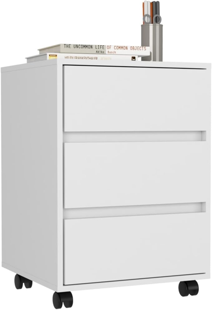 Hassyee Three Drawers Filing Cabinet with Roller Blade Glide Durable Construction Engineered Wood Mobile File Cabinet with 4 Swivel Wheels Assembly Required