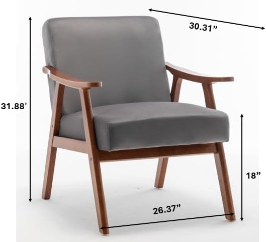 Accent Chair with Velvet Upholstery and Solid Wood e Classic Mid Century Living Room Furniture for Extra Seating Grey