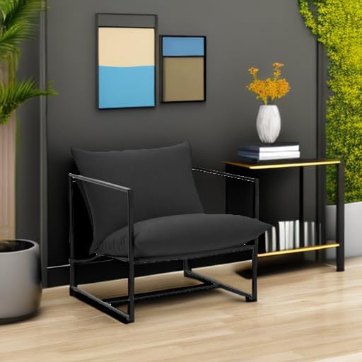 Zinus Aidan Sling Accent Chair Metal Framed Armchair with Shredded Foam Cushioning Black