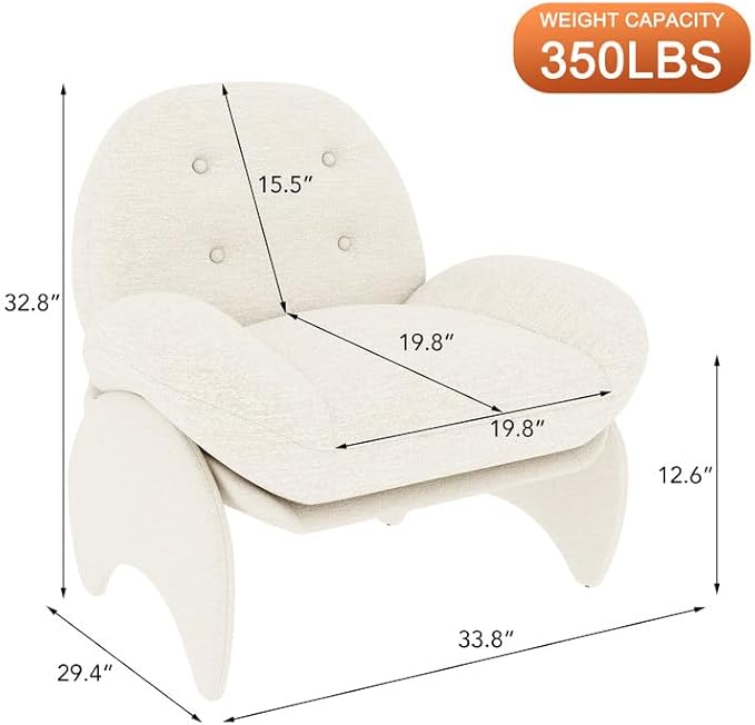 thksbought Modern Accent Chair White Lambswool Mid Century Lounge Armchair with Button Tufted Back Comfy Luxury Crab Chair with Upholstered Seat for Bedroom Apartment Studio Office (White 1PC)