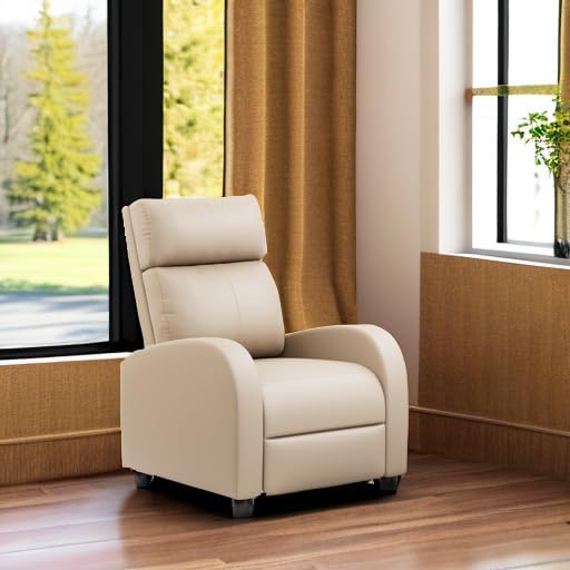 JUMMICO Recliner Chair Adjustable Home Theater Single Recliner Sofa Furniture with Thick Seat Cushion and Backrest Modern Living Room Recliners (Leather Beige)
