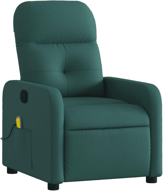 vidaXL Dark Green Massage Recliner Chair - Fabric Upholstered Manual Reclining Armchair with Vibration Massage Side Pocket and Sturdy Frame for Living Room Lounge