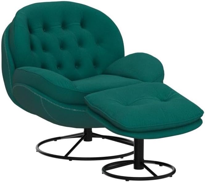 Velvet Swivel Accent Chair with Ottoman Set Modern Lounge Chair with Metal Base Frame &amp Footrest Comfortable Single Leisure Sofa Chair Reading Chair with 360 Degree Swiveling for Living Room Gr
